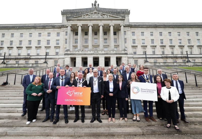 Delegations from Causeway Coast and Glens and the Mid South West Growth deal areas joined with Ministers today at Stormont to discuss the ‘pausing’ of Growth Deal Funding. [Image credit: Department of Finance]