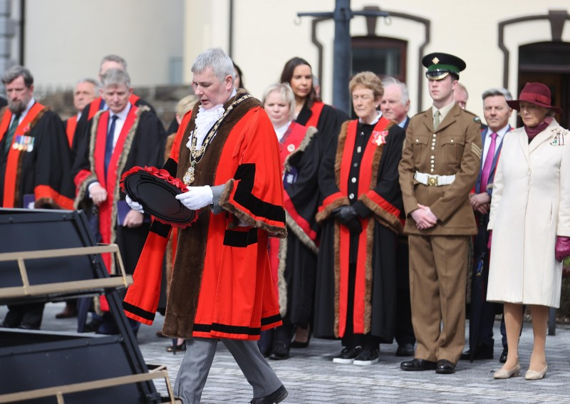 The Mayor, Councillor Richard Holmes, lays a wreath at the War Memorial in Limavady.