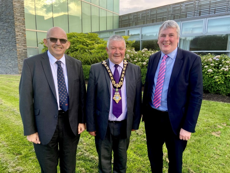 The new Mayor of Causeway Coast and Glens Borough Council Councillor Richard Holmes pictured with outgoing Mayor, Alderman Mark Fielding.