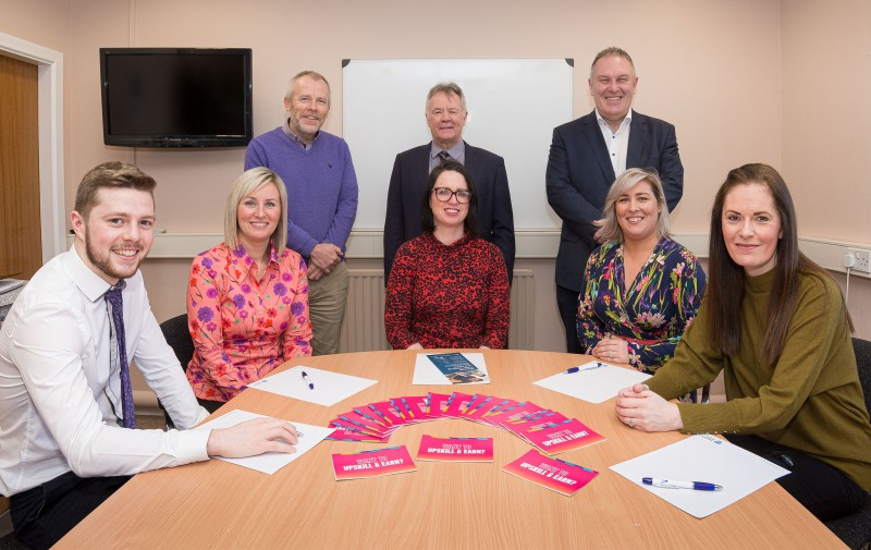 Discussing arrangements for the inaugural NI Apprenticeship Week are front row (L-R): Paul Gordon, Northern Regional College; Lisa Mulholland, Department for the Economy; Rhonda Lynn, Mid & East Antrim Borough Council; Shirley Swift, Department for the Economy; Michelle Bellingham, Northern Regional College. Back row (L-R): Martin Clark, Causeway Coast & Glens Borough Council; Sean McAleese, Northern Regional College and Alastair Law, Antrim and Newtownabbey Borough Council.