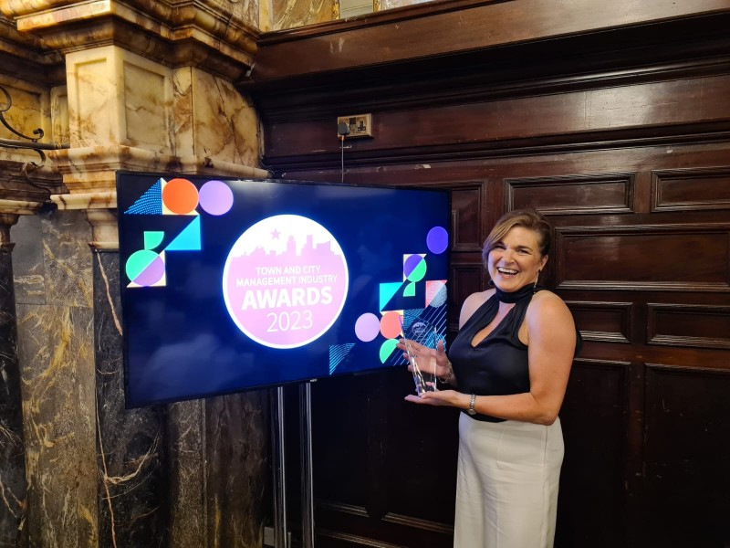Julienné Elliott, Council’s Town and Village Manager, accepting the award for Best Accessibility Scheme at the Town and City Management Industry Awards 2023.