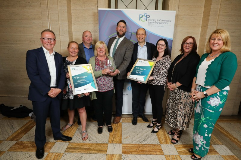 Representatives from Causeway Coast and Glens Policing and Community Safety Partnership (PCSP) pictured at the first ever PCSP Community Safety Awards with the award for Excellence in Collaboration.
