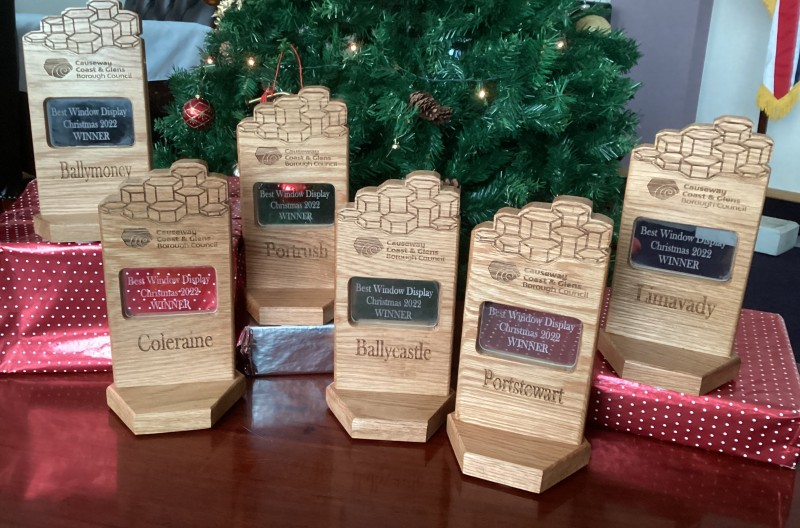 This year’s trophy for the winners of Causeway Coast and Glens Borough Councils Christmas Window Competition has been hand-made by local maker No9 Creations.