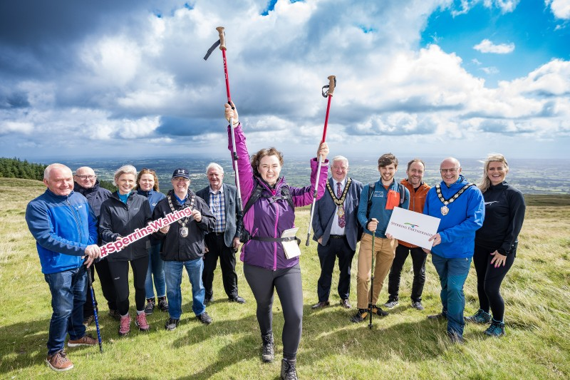 Helping to launch Sperrins Walking, featuring a range of moderate and challenging guided themed walks across the Sperrin Area of Outstanding Natural Beauty in September, October 2023 and March 2024 across a beautiful landscape promoting health, physical, mental and emotional wellbeing were, from left, Cllr Brian McGuigan, Mid Ulster District Council; George Bradshaw, Tourism Development Officer, Fermanagh & Omagh District Council; Ciara Toner, Sperrins Partnership; Allison O’Keefe, Visitor Information Services Officer, Mid Ulster District Council; Chair, Cllr Thomas O’Reilly, Fermanagh & Omagh District Council; Cllr Sean Clarke, Mid Ulster District Council; Mairéad McCallion, Sperrins Walking Guide; Mayor of Causeway Coast and Glens Borough Council, Cllr Stephen Callaghan; Gary Donaldson, Sperrins Outdoor Activity Development Officer; Mark Strong, Coast and Countryside Officer, Causeway Coast and Glens Borough Council; Chair, Cllr Dominic Molloy, Mid Ulster District Council; Louise McDermott, Sperrins Partnership, Derry City and Strabane District Council.