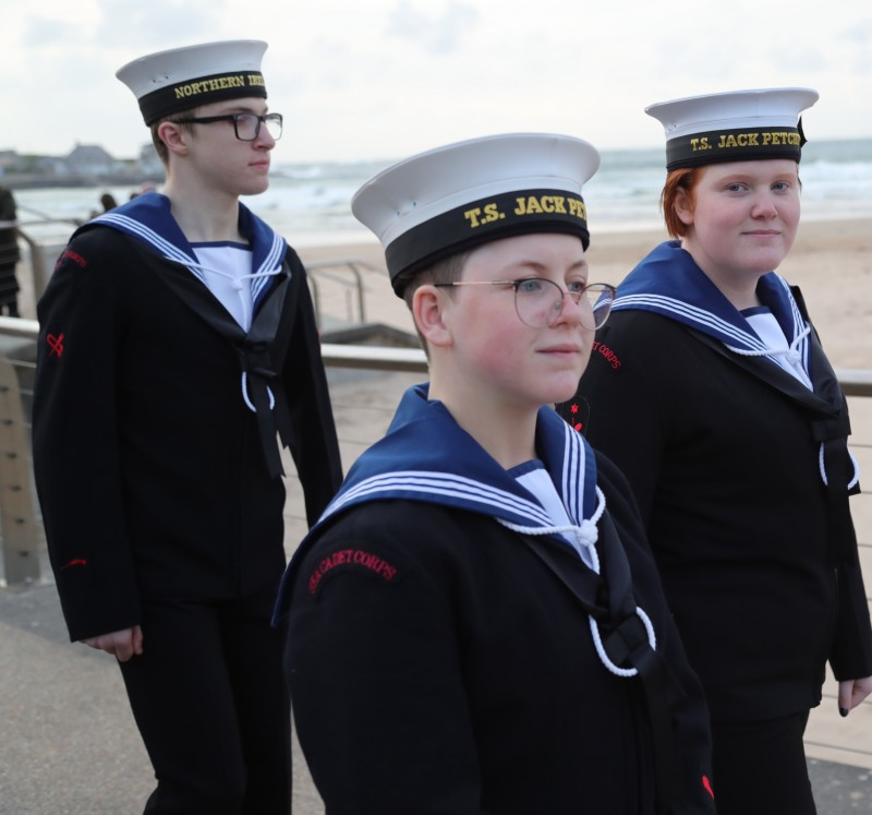 Sea Cadets pictured at East Strand, Portrush for the D-Day beacon lighting to commemorate the 80th anniversary of D-Day.