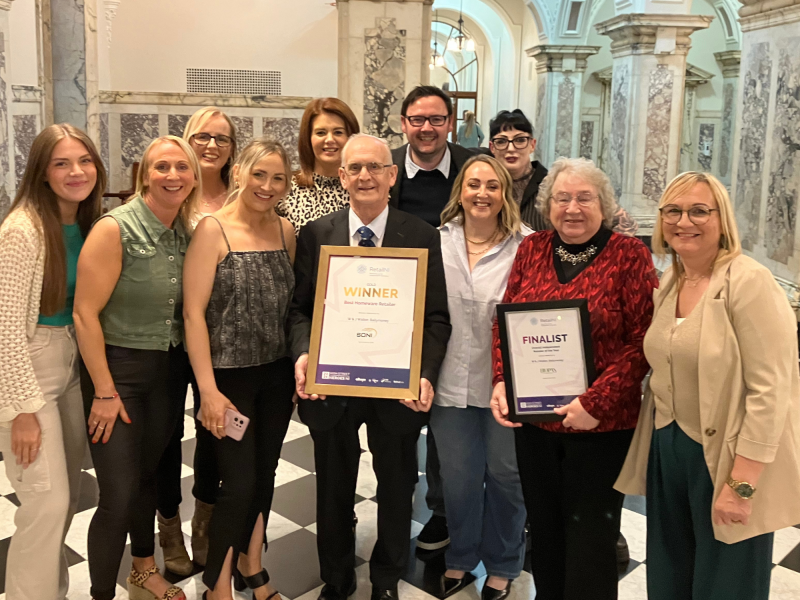 Councillor Lee Kane with the team from W & J Walker, Ballymoney who won Best Homeware Retailer at the 2024 High Street Hero Northern Ireland Awards.