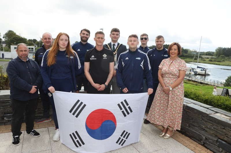 Representatives from Street Soccer NI (Coleraine), pictured with Mayor of Causeway Coast and Glens, Councillor Ciarán McQuillan and Gareth Dorman and Sally Kelly, Northern Ireland Housing Executive, tournament sponsors.