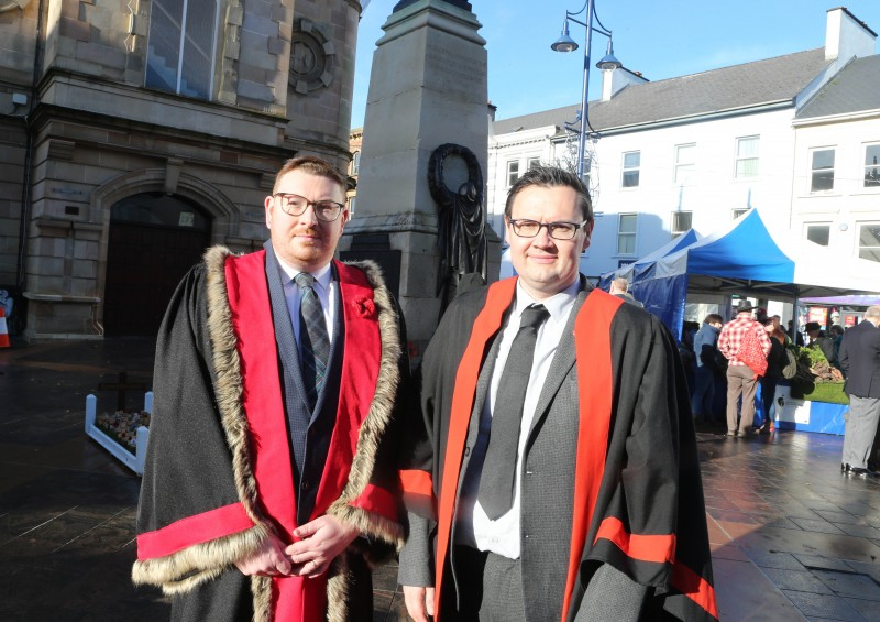 Alderman Richard Stewart and Councillor Lee Kane mark Armistice Day.