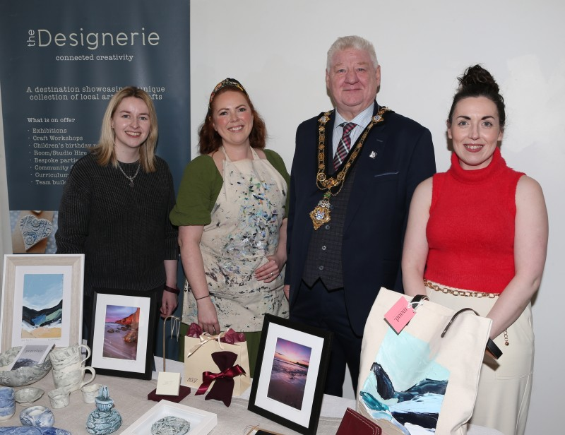 Laura McIlveen and Maud McArthur from The Designerie and Cathy McGarry from The Courthouse alongside the Mayor, Councillor Steven Callaghan.