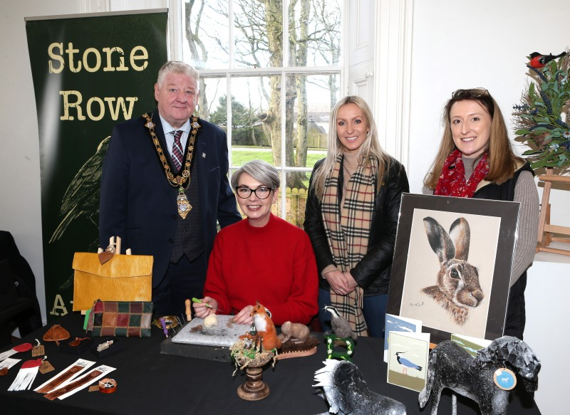 Mayor, Councillor Steven Callaghan meets Claire McDowell (Stone Row Artisans), Aoife Thomas (Portrush Atlantic Hotel) and Natasha Kirke (Bank Apartments).