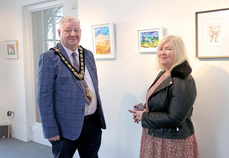 Mayor, Councillor Steven Callaghan with artist Beverley McGaughey.