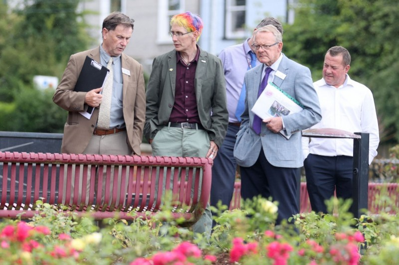 Britain in Bloom judges Roger Burnett and Rae Beckwith chat to Council’s Gardener Rodney Boyd, as they approach Coleraine’s rose gardens.