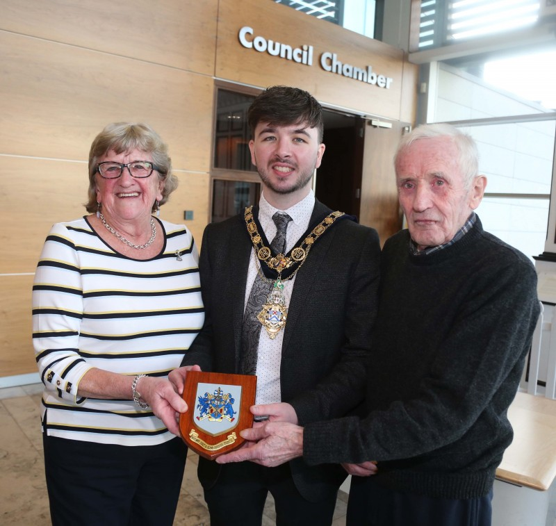 The Mayor of Causeway Coast and Glens Borough Council Councillor Sean Bateson pictured with members of Castlerock Wednesday Club at a special event held in Cloonavin.