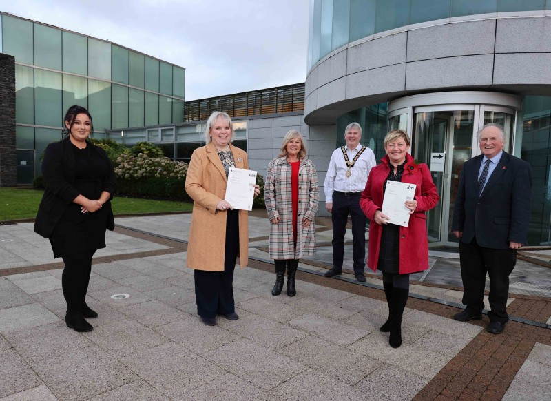 Pictured at Cloonavin are Councillor Leanne Peacock, Women’s Working Group Chairperson, Alderman Michelle Knight McQuillan, consultant Dorothy McKee, the Mayor of Causeway Coast and Glens Borough Council Councillor Richard Holmes, Alderman Sharon McKillop and Alderman Norman Hillis, Elected Member Development Working Group Chairperson.