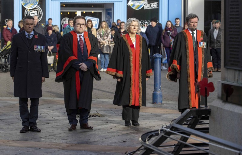 Council Chief Executive David Jackson pictured with elected members at the Armistice Day service in Coleraine, Councillor Aaron Callan, Alderman Yvonne Boyle and Alderman George Duddy