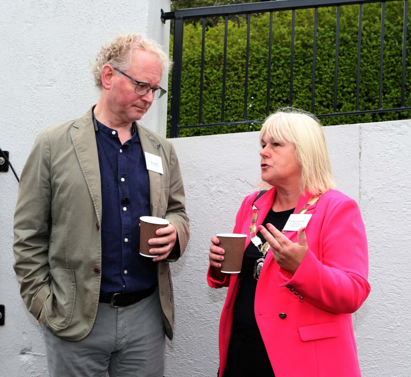 Deputy Mayor, Councillor Margaret-Anne McKillop with architect Murray Bell at the opening of Cushendall Innovation Centre.