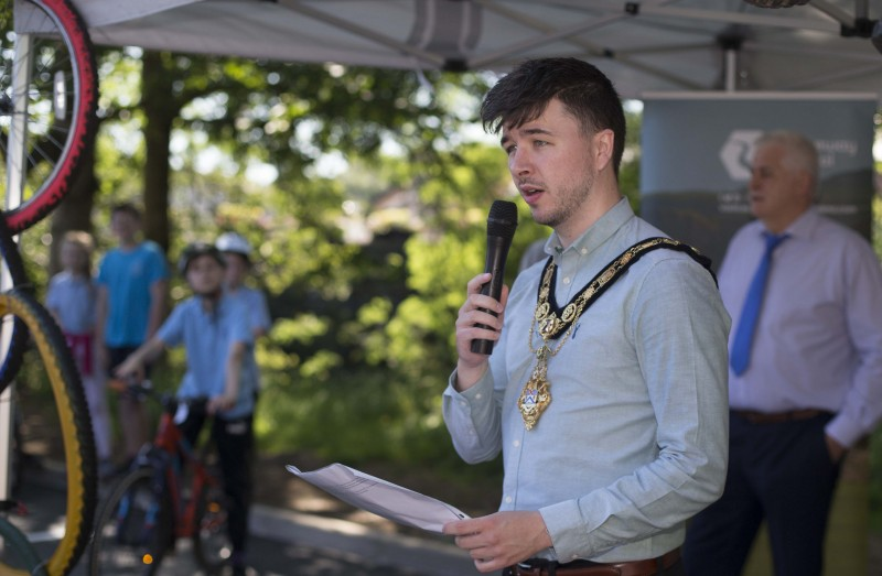 The Mayor of Causeway Coast and Glens Borough Council Councillor Sean Bateson pictured at the launch of the Garvagh Forest Trails Project.