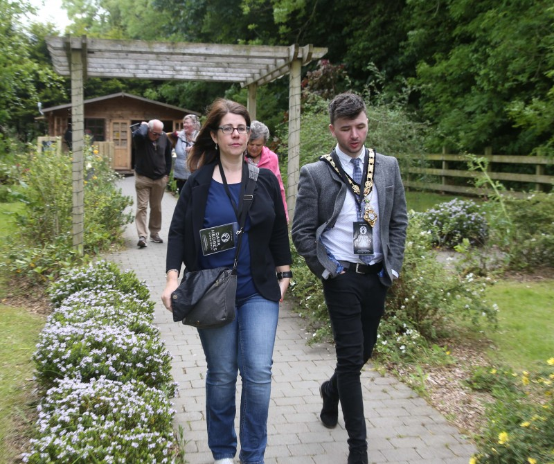 The Mayor of Causeway Coast and Glens Borough Council Councillor Sean Bateson pictured with Caroline Carey, Visitor Servicing Officer from Causeway Coast and Glens Borough Council at The Dark Hedges Experience as part of the familiarisation trip for Causeway Coast and Glens Tourism Industry.