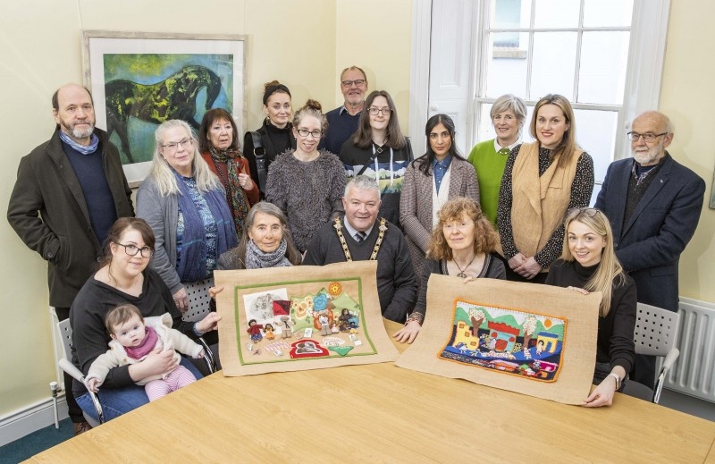 The Mayor of Causeway Coast and Glens Borough Council, Councillor Ivor Wallace with attendees at the launch of Flowerfields new exhibition showcasing Disruptive Women from across the world.