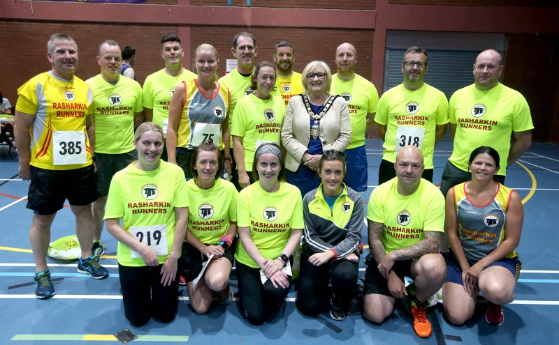 The Mayor of Causeway Coast and Glens Borough Council, Councillor Brenda Chivers pictured with members of the Rasharkin Runners ahead of the Edwin May Five Mile Classic race organised by Causeway Coast and Glens Borough Council.