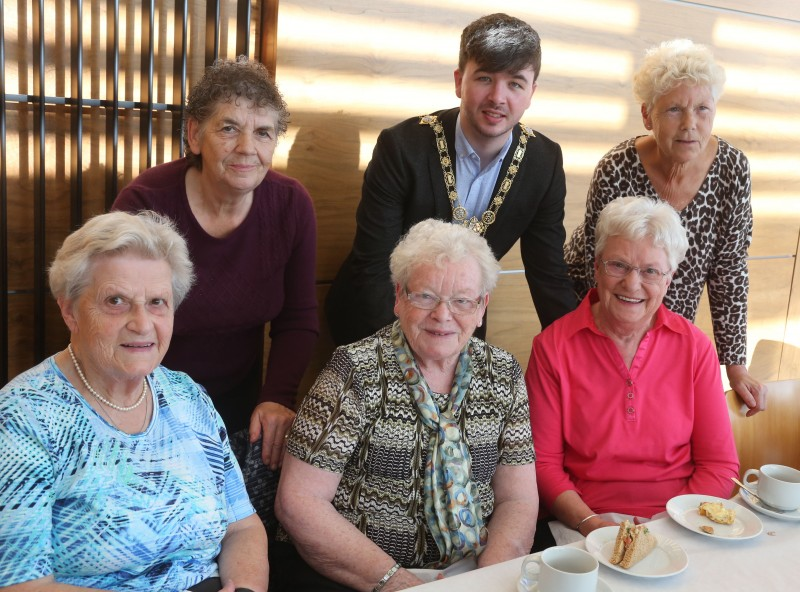 The Mayor of Causeway Coast and Glens Borough Council Councillor Sean Bateson pictured with members of Ballymoney Evergreen Club.