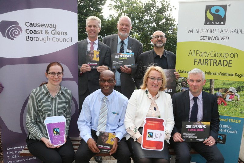 Members of The Fairtrade Steering Group pictured after their recent meeting in Cloonavin, back row, Dr Christopher G Stange (Consulate General of St. Vincent and the Grenadines & Secretariat of the All Party Group on Fairtrade), Chris McCaughan (The Co-operative, Ballycastle) and Nicholas Lestas (Director – The Good Food and Wine Company). Front row, Councillor Orla Beattie, Richard John (Secretary, Causeway Multi Cultural Forum), Paddy-Ann Leach, (Manager of Catering and Conferencing - Ulster University Coleraine Campus) and Aidan McPeake (Causeway Coast and Glens Borough Council Director of Environmental Services)