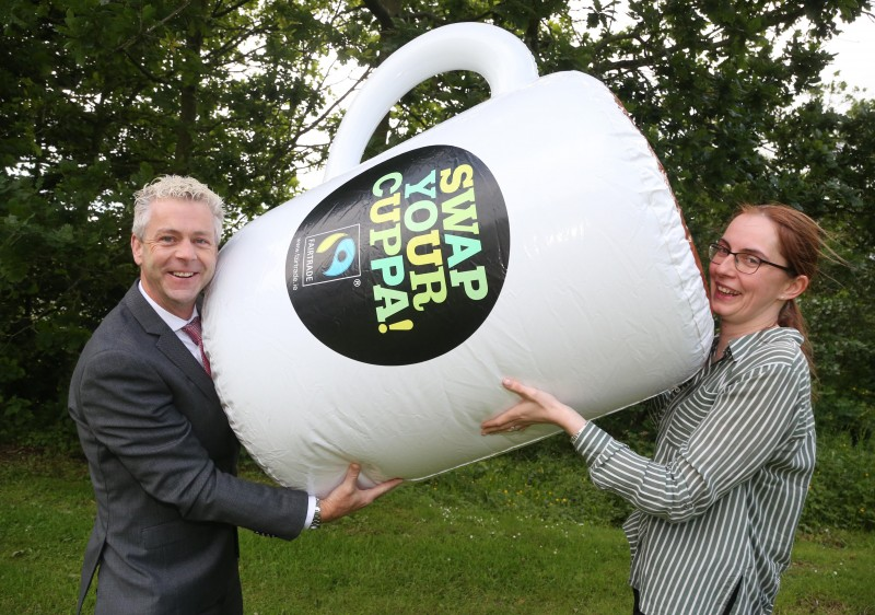 Councillor Orla Beattie and Dr Christopher G Stange (Consulate General of St. Vincent and the Grenadines & Secretariat of the All Party Group on Fairtrade) pictured ahead of the inaugural meeting of Causeway Coast and Glens Borough Council’s Fairtrade Steering Group.