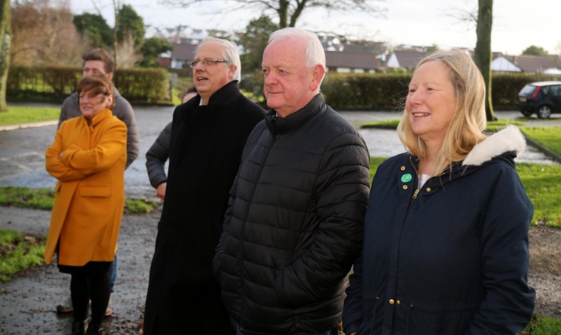 Some of those who attended the unveiling of the new piece of public art called Park Life at Flowerfield Arts Centre.