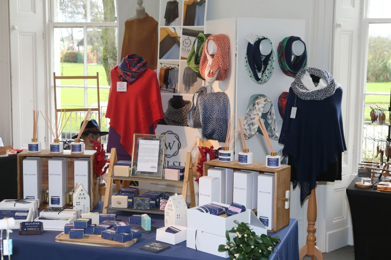 Flowerfield Arts Centre’s Christmas Craft Market showcases the work of over 40 exceptional local makers. Pictured in the image are items produced by Aloha Beads by Alex, Beerhill Woodwork, Walsh Irish Knitwear, Maggie Duffin Glass, Maureen McGhee Design, and Dollface by Anna Donovan.