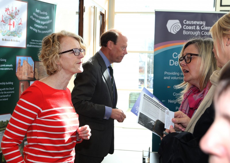 Edward Montgomery from The Honourable The Irish Society and Sinead Tierney of BBC Children In Need speak with some of those who attended the Meet the Funder event.