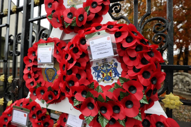 Wreaths are laid at Garvagh War Memorial on Remembrance Sunday.