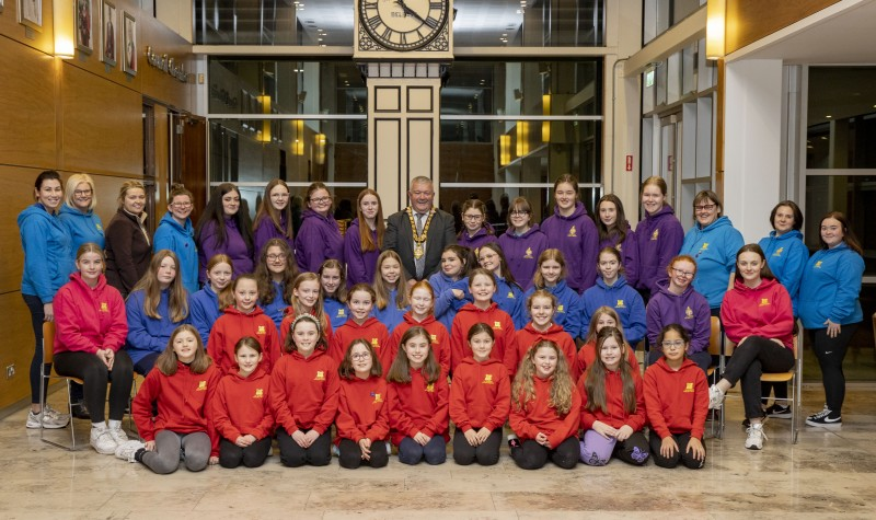 The Mayor of Causeway Coast and Glens Borough Council Councillor Ivor Wallace pictured in Cloonavin with members of St James’s Girls Brigade from Ballymoney.