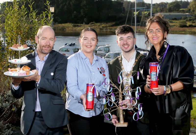 The Mayor of Causeway Coast and Glens Borough Council Councillor Sean Bateson pictured with Terry, Yasmin and Louise Geddis from The Zachary Geddis Break The Silence Trust pictured at a fundraising coffee morning in Cloonavin