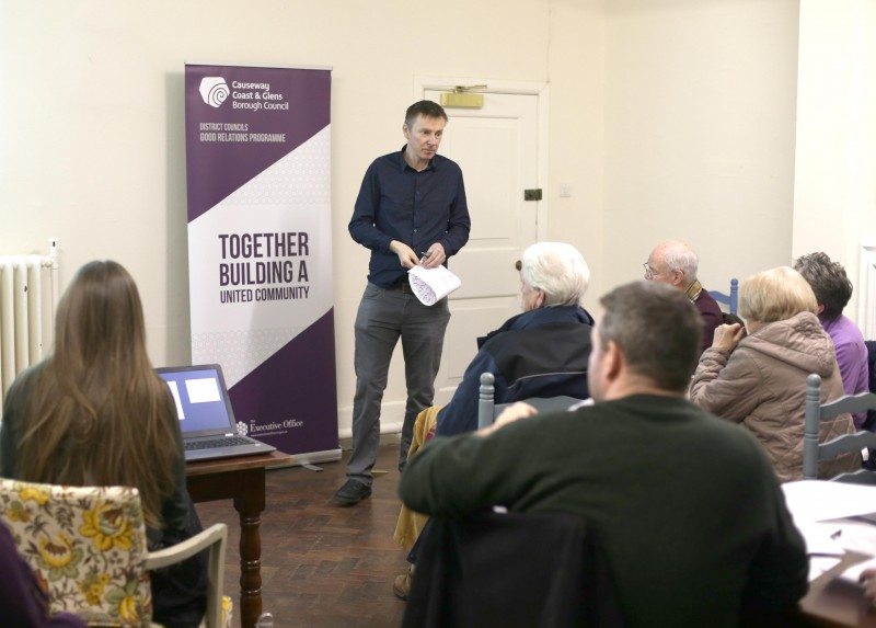 Facilitator Gordon Mc Coy pictured at the ‘Your Place and Mine’ Good Relations Workshop in Cushendun.