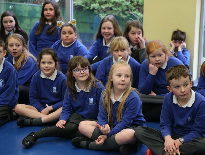 Pupils from Gaelscoil an Chaistil in Ballycastle pictured during a recent visit from the Mayor of Causeway Coast and Glens Borough Council Councillor Brenda Chivers.