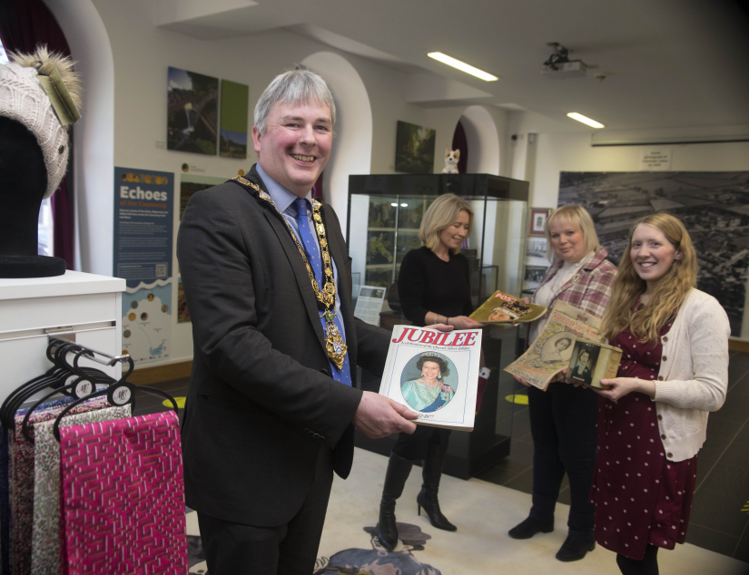 Pictured at the launch of Causeway Coast and Glens Borough Council’s Platinum Jubilee Programme are the Mayor, Councillor Richard Holmes, with Julie Welsh (Council’s Head of Community and Culture), Councillor Michelle-Knight McQuillan (Chair of Council’s Jubilee Working Group) and Jamie Austin (Museum Services Officer).