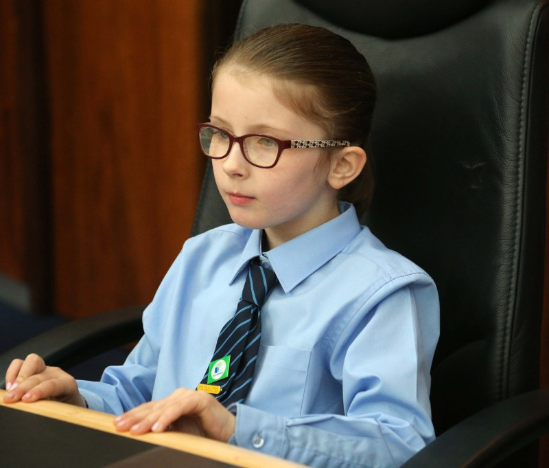Pupils from Kilrea Primary School pictured in the Council Chamber during their visit to Cloonavin.