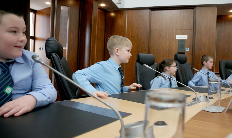 Pupils from Kilrea Primary School pictured in the Council Chamber during their civic reception at Cloonavin.