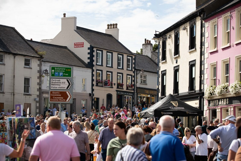 Crowds of visitors in The Diamond, Ballycastle for the Ould Lammas Fair.