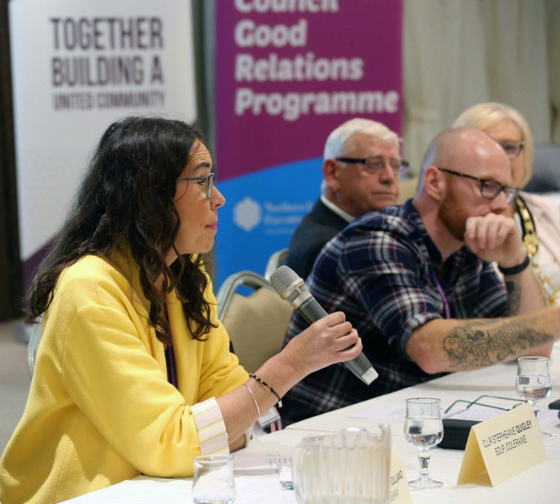 Councillor Stephanie Quigley speaking at the ‘Let’s Talk’ event in The Lodge Hotel in Coleraine.