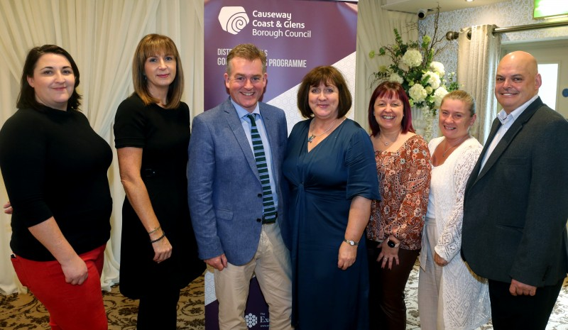 Pictured at the ‘Let’s Talk’ event are Bebhinn McKinley, Good Relations Officer, Causeway Coast and Glens Borough Council, Patricia Harkin, Good Relations Manager, Causeway Coast and Glens Borough Council, Mark Carruthers, BBC, Joy Wisener, Good Relations Officer, Causeway Coast and Glens Borough Council, Julie Carson, The Executive Office, Lorraine Coulter, Causeway Coast and Glens Borough Council and Peter Osbourne, Rubicon.