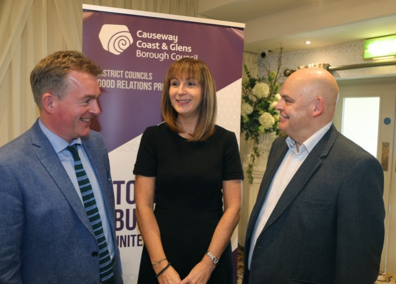 Pictured at the ‘Let’s Talk’ event are Mark Carruthers, BBC, Patricia Harkin, Good Relations Manager, Causeway Coast and Glens Borough Council and Peter Osbourne, Rubicon.