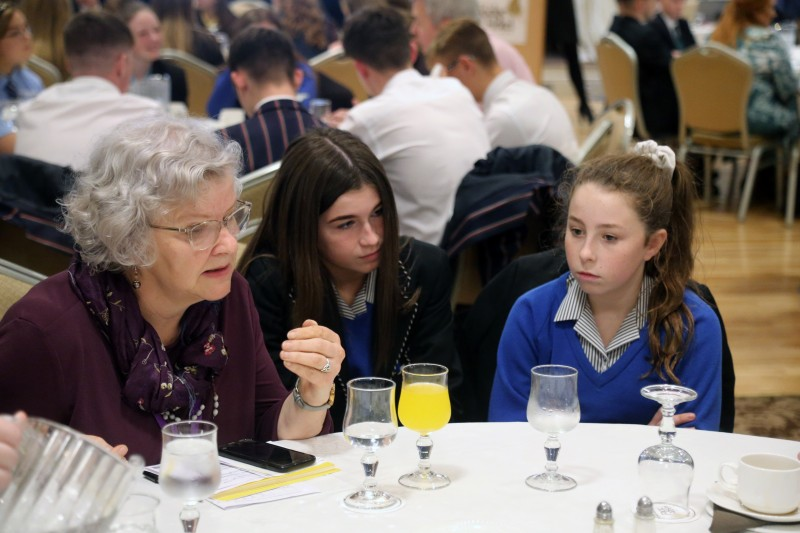 Councillor Yvonne Boyle pictured at the ‘Let’s Talk’ event with pupils from local secondary schools.