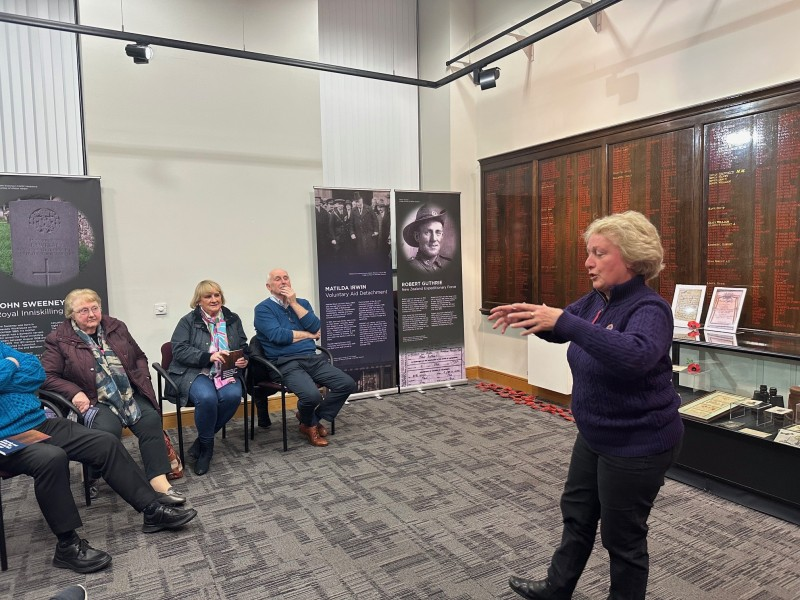 Hester McCunn, a member of Binevenagh Historical Society, sharing her research on some of the people profiled in the free booklet relating to the history of the Limavady War Memorial Boards.