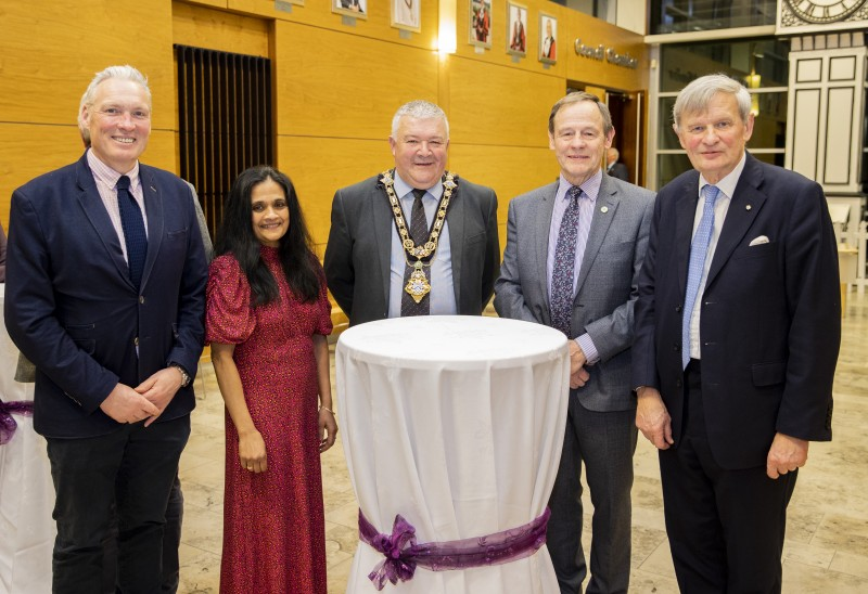 Nigel Goddard, Ivy Goddard, Deputy Lieutenant for County Antrim, the Mayor of Causeway Coast and Glens Borough Council, Councillor Ivor Wallace, Freddie Hall, Deputy Lieutenant for County Antrim, and David McCorkell, Lord Lieutenant for County Antrim pictured at the event in Cloonavin.