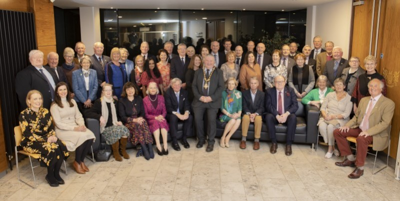 Guests who attended the reception in Cloonavin held to recognise the role of Lord Lieutenants, Vice Lord Lieutenants and Deputy Lieutenants of County Antrim and County Londonderry pictured with the Mayor of Causeway Coast and Glens Borough Council, Councillor Ivor Wallace.