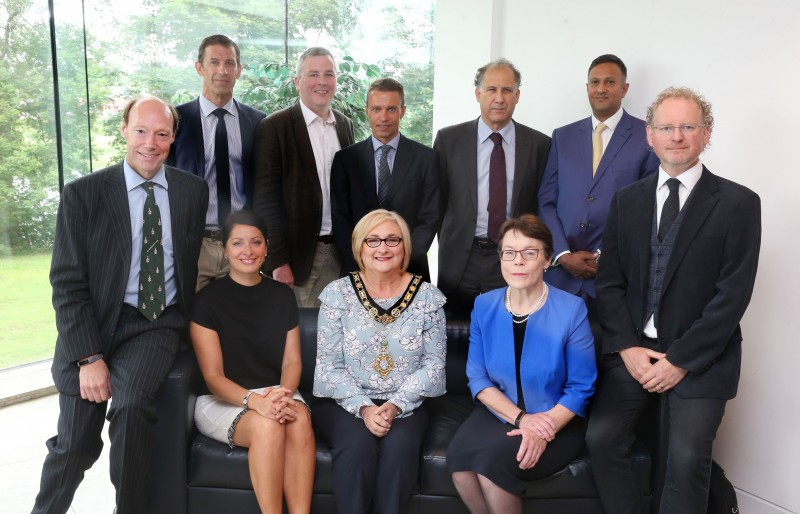 The Mayor of Causeway Coast and Glens Borough Council, Councillor Brenda Chivers pictured with (back row) Richard Baker, Director, Causeway Coast and Glens Borough Council, Councillor Richard Holmes, David Jackson, Chief Executive, Causeway Coast and Glens Borough Council, William Elliott, Global Exports and Investment, Anthony Newman, Outgoing President, Causeway Chamber of Commerce, (front row), Edward Montgomery, The Honourable Irish Society, Dr Karisse Hutchinson, University of Ulster Provost, Catherine McGuinness, City of London Corporation Policy Chairperson and Murray Bell, Incoming President, Causeway Chamber of Commerce.