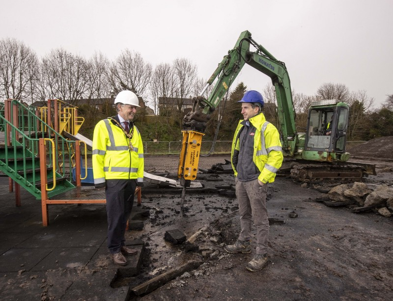 The Mayor of Causeway Coast and Glens Borough Council Alderman Mark Fielding pictured with James McNicholl of JPM Contracts Ltd to mark the start of work on Limavady’s new accessible play park.