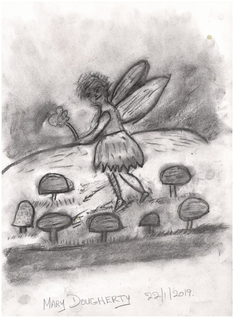 Project participant Mary Dougherty’s charcoal drawing which is included as part of the new folklore inspired ‘Lore of the land’ book.