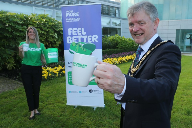 The Mayor of Causeway Coast and Glens Borough Council Alderman Mark Fielding and Move More Co-Ordinator Catherine King pictured at the launch of the World’s Biggest Coffee Morning fundraising initiative. Within Causeway Coast and Glens, donations amounted to over £2000, bringing the total across Northern Ireland’s Move More schemes to £10,000.​